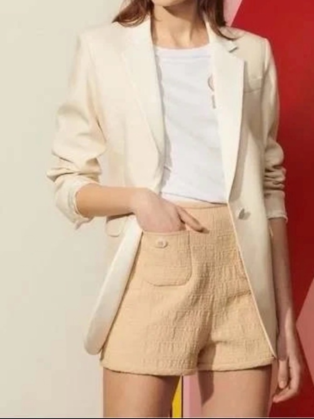 Sandro Shorts Womens 38. USA 6 Small Beige Tan Pierrot High Waisted Textured - Picture 2 of 15